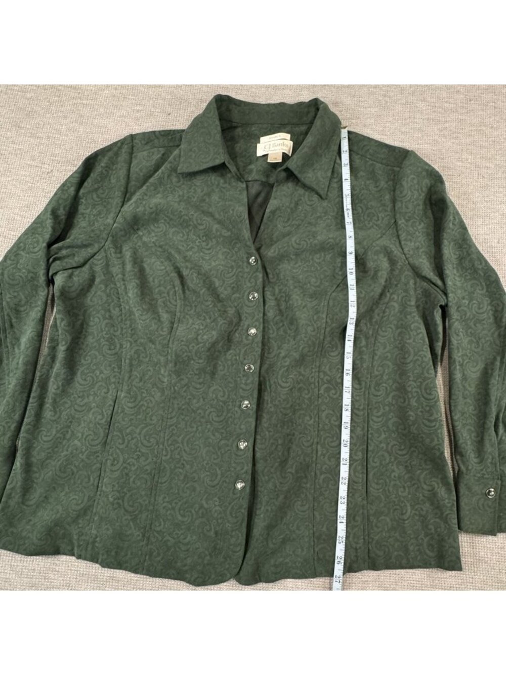 CJ Banks Pearl Snap Blouse Womens Size 1X Stretch Paisley Green Long Sleeve - Picture 10 of 13
